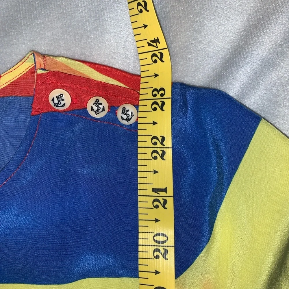 J. Crew Women's nautical Striped 100% silk blouse blue red yellow orange size 4